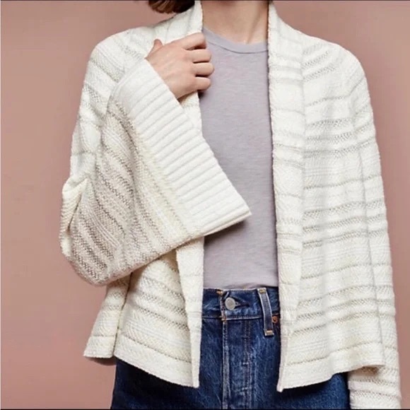 ANTHROPOLOGIE Moth Mahalia Kimono Cream/White Knit Cardigan - L - Picture 2 of 16